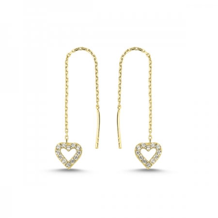 Cercei lungi din argint 925 aurit cu inimioare si zirconii albe - Be in Love ETU0050 [0]